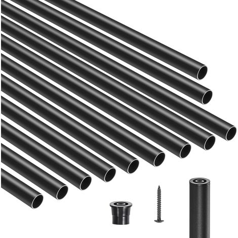 Garde-corps d'escalier 101 pièces, 66 cm, aluminium mat noir, broches rondes 19 mm, étanches, avec embouts et vis, pour rampes extérieures, terrasse, porche. (1/5)