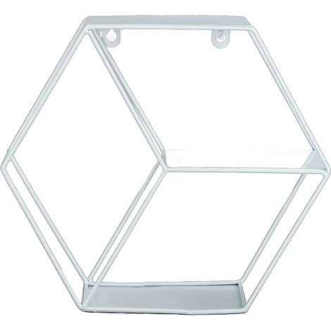 Étagère murale hexagonale en fer forgé blanc pour salon, chambre ou bureau - Décoration moderne (1/5)