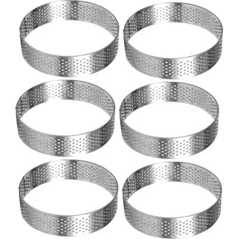 6Pcs 18cm Circular Tart Rings with Holes Round Stainless Steel-Silver- (1/5)
