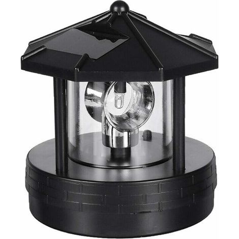 Solarbetriebener LED-Leuchtturm, um 360 Grad drehbare, wasserdichte rotierende Statue für Garten, Hof, Außendekoration, Schwarz