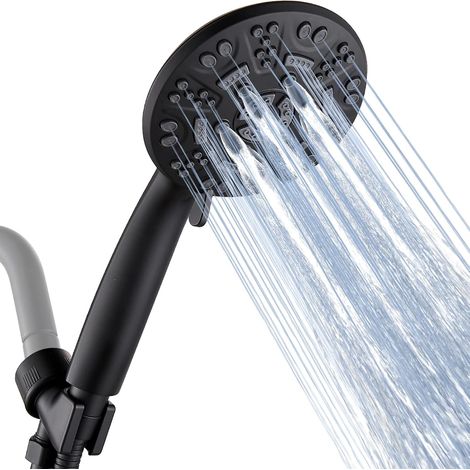 Pommeau de douche à 8 fonctions avec pommeau de douche haute pression à main avec support de tuyau de 71 "joint en caoutchouc de ruban téflon, noir mat (1/5)