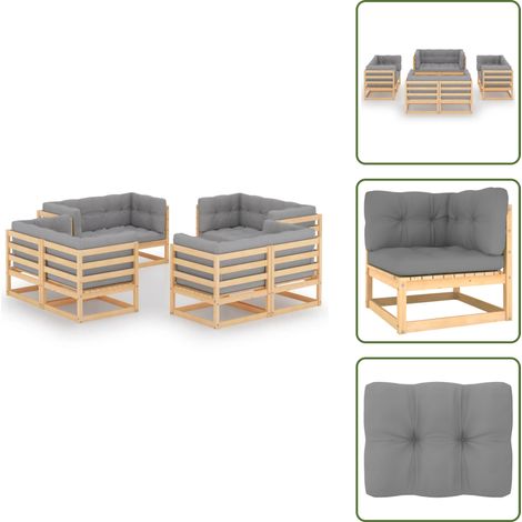 8-tlg. Garten-Lounge-Set mit Kissen Kiefer Massivholz - Garten Lounge Set - Kiefernholzmöbel - Outdoor Möbel - Gartenmöbel - Loungesessel (1/5)