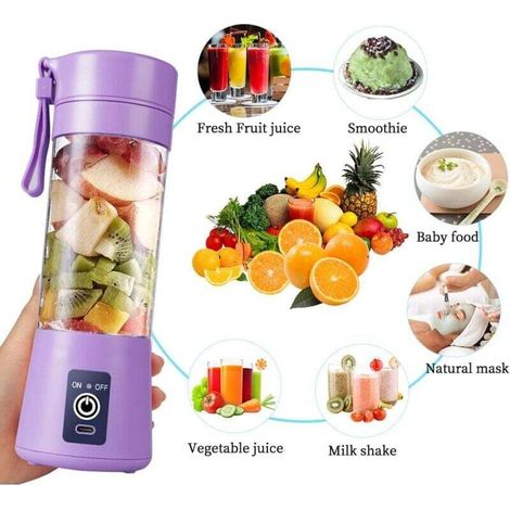 Portable Juicer USB Electric Blender Mini Portable Smoothie and Milkshake Blender 380ml Juicer with Six Blades Ideal for Blending MNS MUMU (1/4)