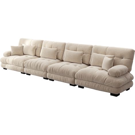 CHICFURN Divano modulare 4 posti 406x77x81 cm in ciniglia marrone chiaro per soggiorno (1/5)
