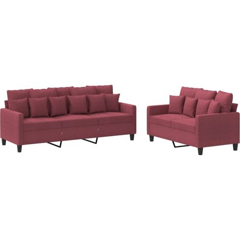 Maison Exclusive - Set di Divani 2 pz con Cuscini Rosso Vino in Tessuto