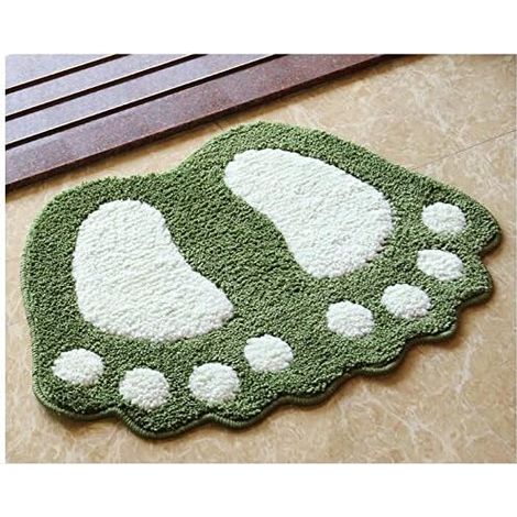 Tappetino da bagno antiscivolo in microfibra, design a forma di impronta, morbido per bagno e cameretta dei bambini, verde, 40 x 60 cm