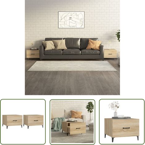 The Living Store Tables basses avec pieds en métal 2 pcs Chêne sonoma 50x50x40cm - Table Basse Industrielle - Meuble Salon - Table D'appoint - Table Basse Design - Meubles Tendance (1/5)