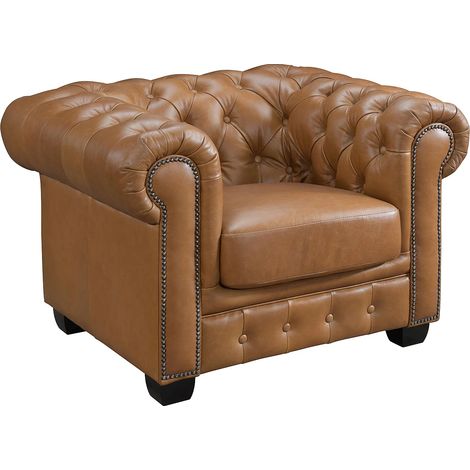 Fauteuil chesterfield BRENTON 100% cuir de buffle premium - Caramel vintage (1/3)