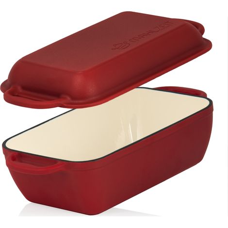 Mahlzeit Gusseisen Bräter mit Deckel emailliert, 4,8 Liter, Dark Cherry, Bräter 2in1 mit Bratpfanne