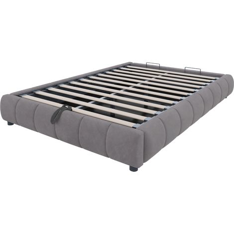Letto imbottito 140 x 200 cm senza testiera con LED e vano contenitore, grigio (1/5)