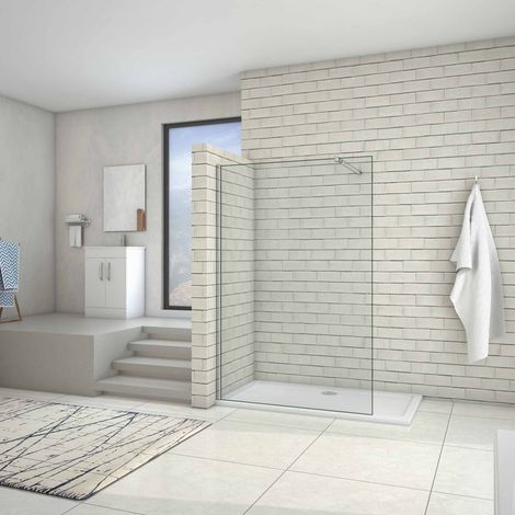 AICA paroi de douche 100x200cm douche à l'italienne en 10mm verre anticalcaire et securit avec une barre de fixation carrée extensible (1/5)