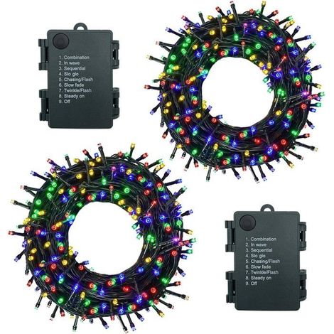 10 m guirlande lumineuse extérieure, 100 LED multicolores, 8 modes + minuterie, câble vert foncé, décoration intérieur/extérieur et fêtes (1/5)