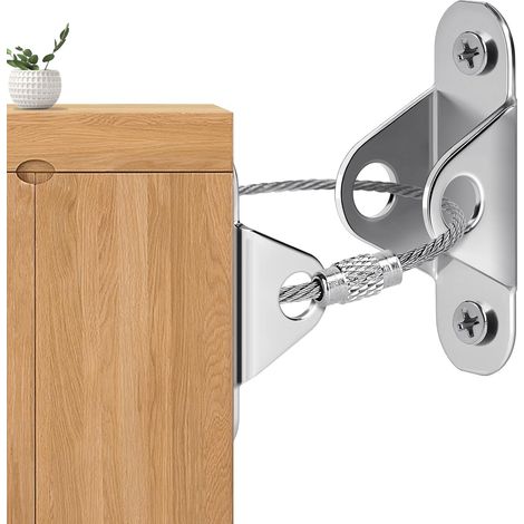 12 Kit sangle anti-basculement, acier inoxydable, fixation murale robuste, connecteur amovible, pour armoire bibliothèque (1/5)