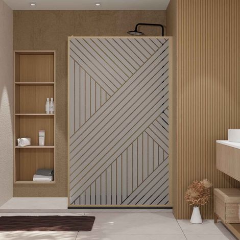 paroi de douche 120x200 hinata - style japandi geometrique - cadre effet bois - verre 6mm