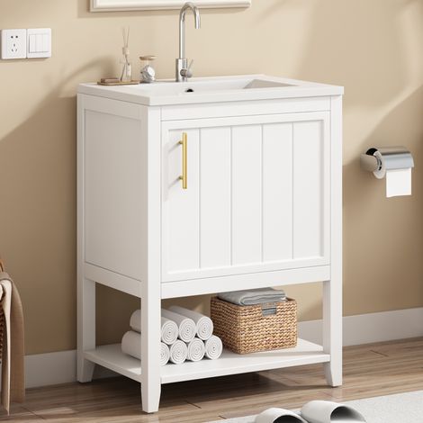 Mueble baño con lavabo cerámico y almacenaje blanco OKMYHOME (1/5)