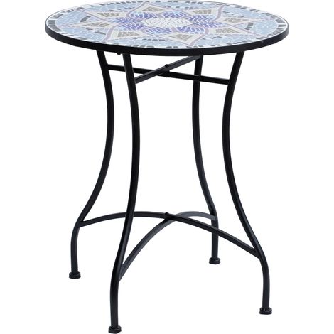 Table de jardin ronde en métal résistant aux intempéries, Ø60 cm x H71 cm, pour extérieur, balcon, terrasse, camping et usage d’appoint — bleu et blanc (1/5)