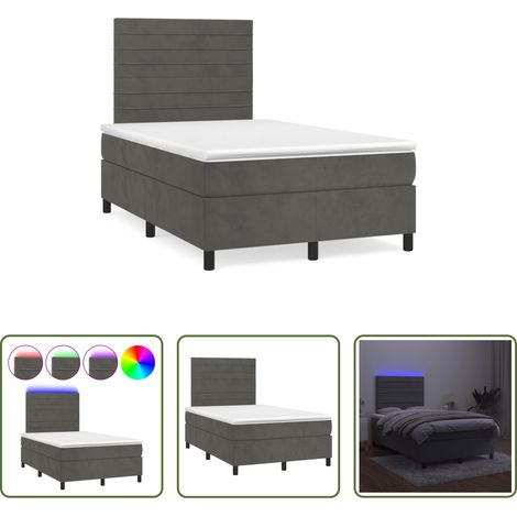 Sommier tapissier - Sommier à lattes de lit avec matelas LED gris foncé 120x190 cm (1/5)