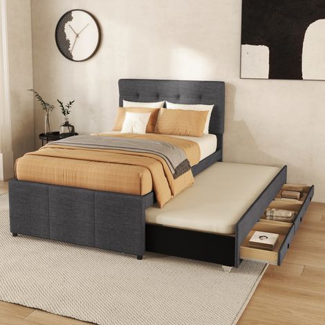lit adulte lit chambre rangement 90x200 gris lin OKMYHOME (1/5)
