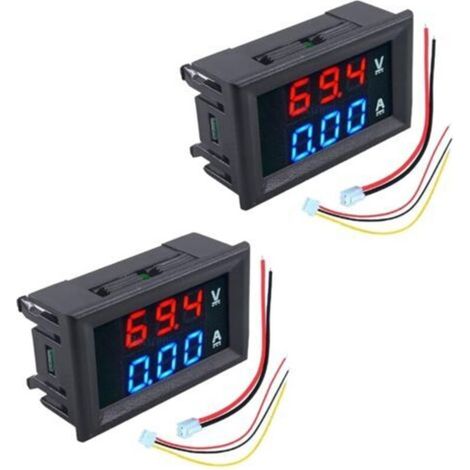 2 Stück 0,28" Digital-Voltmeter-Amperemeter DC 0-100V 10A Dual-Panel-LED-Anzeige 3-Bit Ampere-Spannungs-Strom-Volt-Amperemeter-Tester (Rot-Blau) - Crezuo