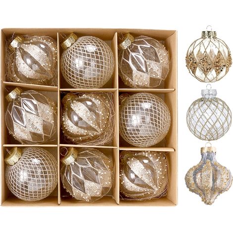 Boule De Décoration De Noël - En Plastique Incassable - Avec Cordon De Suspension - Pour Arbre De Noël Intérieur Et Fêtes - Lot De 9 (1/3)