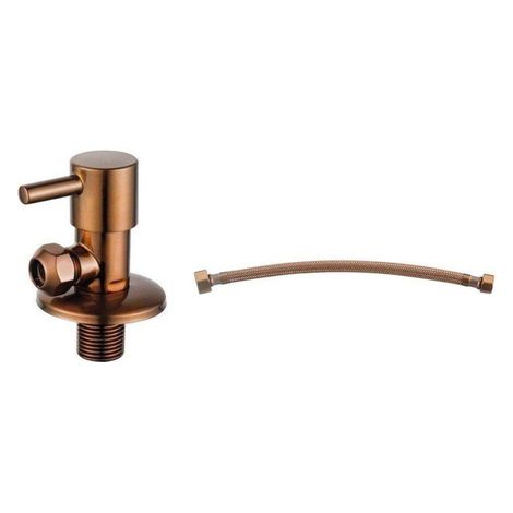 FugaFlow Eccelente Robinet d'arrêt d'angle avec tuyau flexible - tuyau 30cm - 1/2""x3/8"" - cuivre brossé (1/5)