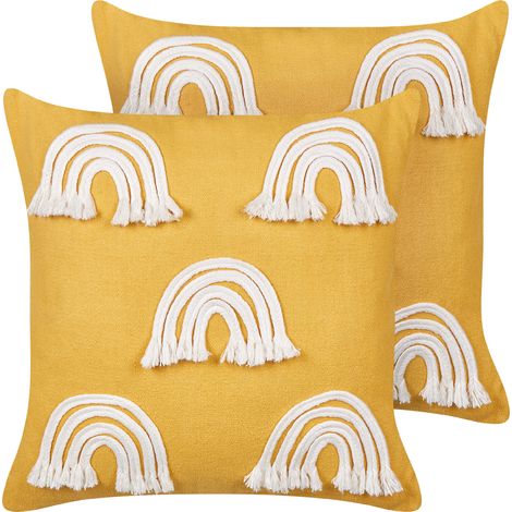 Conjunto de 2 cojines de algodón bordado arco iris 45 x 45 cm amarillo Leea