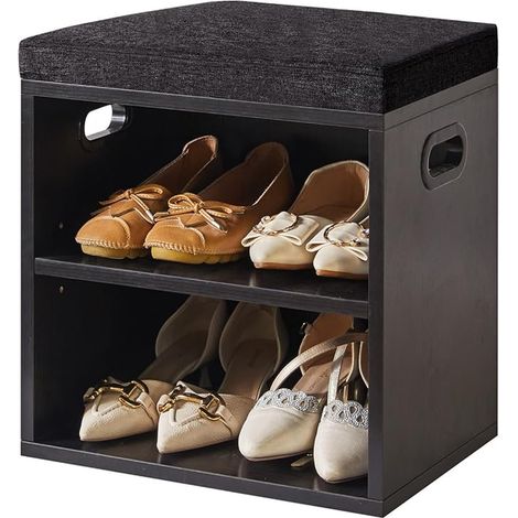 Petit Banc Chaussures Entrée avec Coussin, Noir HBD028B (1/5)