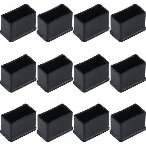 Set mit 12 rechteckigen Schutzkappen aus schwarzem Gummifilz, Maße 15 x 30 mm, für Tisch- oder Stuhlbeine.