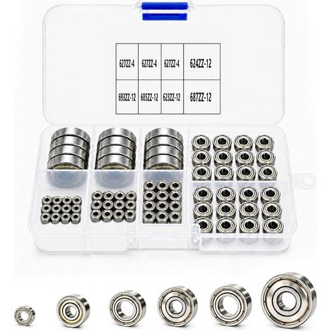72 Pieces Ball Bearings 627ZZ/687ZZ/624ZZ/685ZZ/623ZZ/693ZZ (1/5)