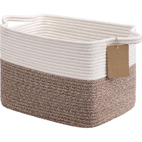 Geflochtener Aufbewahrungskorb aus Baumwollseil 33x25x23cm Braun/Weiß mit Griffen (1/5)
