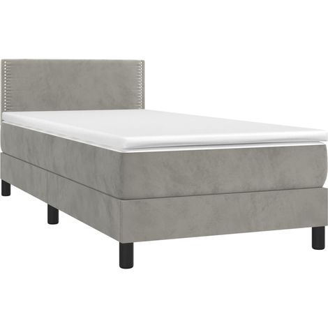 Cadre de lit LED avec sommier tête de lit matelas surmatelas 100x200 cm tissu velours gris clair TDL0207904