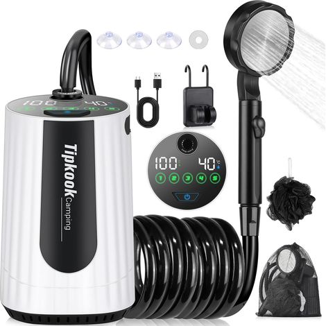 Douche Portable, [10000mAh] Douche de Camping,Électrique Rechargeable,Imperméable, avec Afficheur Intelligent et Pomme de Douche 5 Modes pour Extérieure,Camping,Randonnée (1/5)