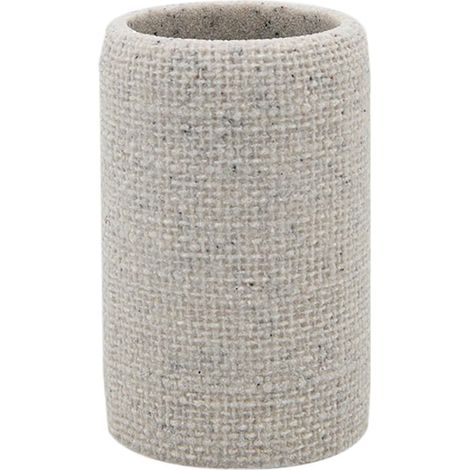 Cleafe - Bicchiere Porta Spazzolini Dentifricio Effetto Tela Juta Intrecciato Naturale Bagno 87827 - (1/2)