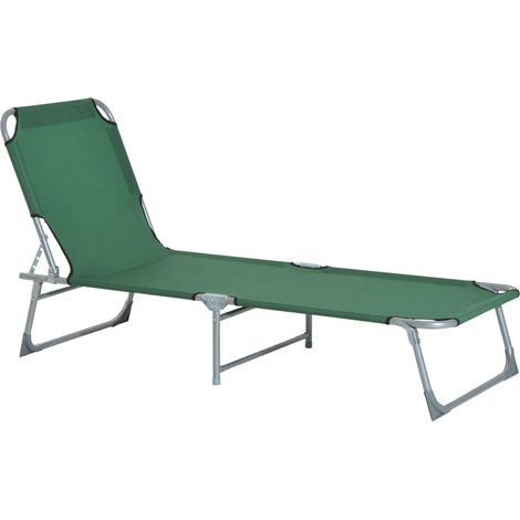 Outsunny Camping Cot Picnic Sun Lounger Portable Folding Chaise Chair Patio Green (1/5)
