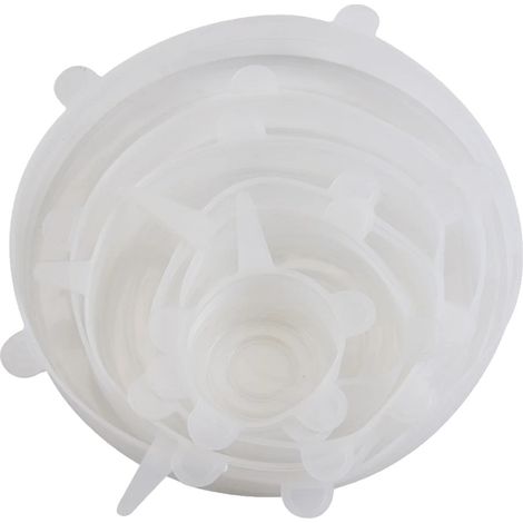 Tapas de silicona reutilizables para almacenar alimentos, diseño hermético, color blanco, paquete de 6 unidades. (1/2)