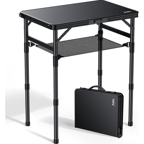 Folding Table, 58 x 40 x 26/48/70 cm, 3 Adjustable Heights, Black (1/5)