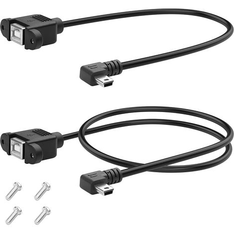 Mini USB 5 broches vers USB B 2,0 femelle imprimante panneau rallonge 2 pièces 30cm+50cm Mini USB mâle vers USB type B femelle avec vis de montage (Angle droit) (1/5)