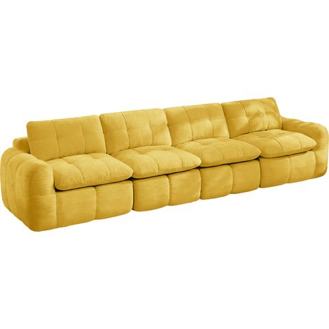 Sofá modular de 4 plazas sin marco, chenilla suave, espuma de alta densidad 32D, amarillo (1/5)