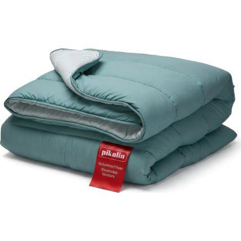 Couette 150 x 220 cm 300 g Tempérée en Fibre pour Lit 1 Personne - Couette Réversible Toucher Plume, Lavable, Douce et Respirante - Bicolore Verte (1/5)