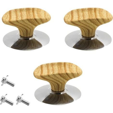 Poignée de Couvercle - Bouton en Bois - 3 Pièces - Résistant à la Chaleur - Pour Casseroles, Poêles et Marmites (1/5)