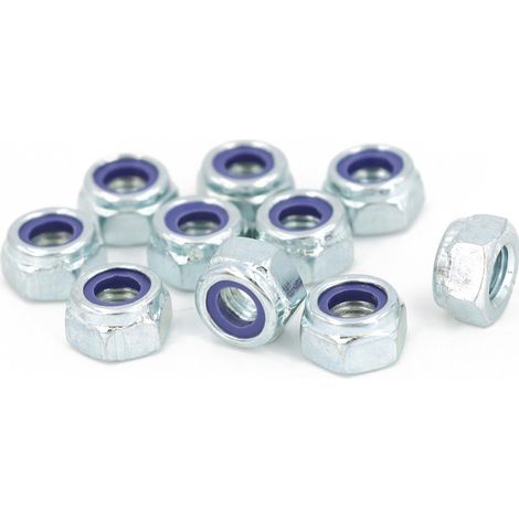Lot de 10 - Écrou frein hexagonal M8 avec nylon DIN 985 classe 8 zingué