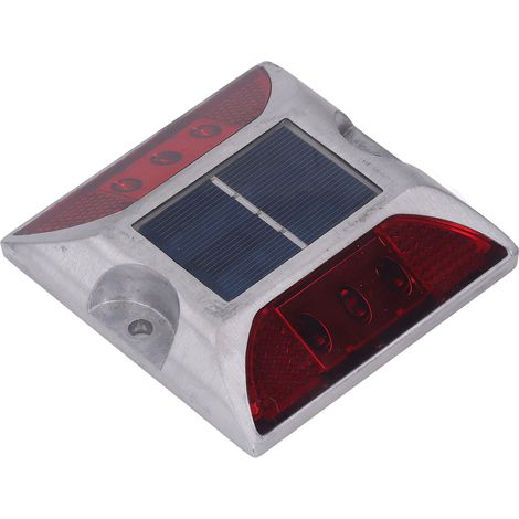 Borne lumineuse solaire en alliage d'aluminium moulé pour allée, marche, trottoir, escalier extérieur, étanche IP68, signalisation routière rouge (1/5)