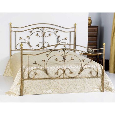 Letto francese in ferro battuto Foglie Colori Ferro: Bronzo