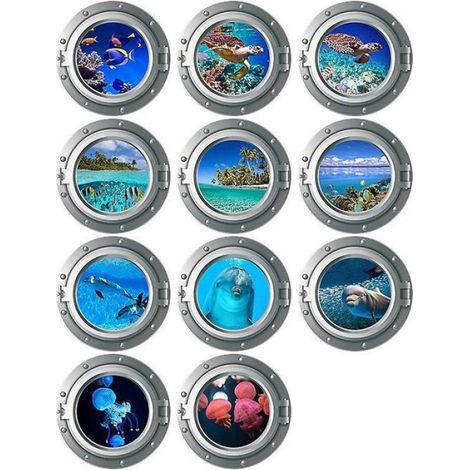 Autocollant Mural Sous-Marin - 35x35 cm - Pour Murs Meubles Miroirs Carreaux Fenêtres - PVC Amovible Et Étanche - 2 Pièces (1/5)