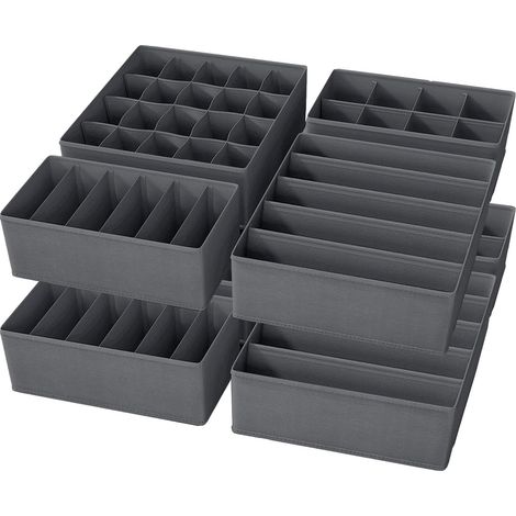 Lot de 8 Boîtes de Rangement Pliables - Tissu Non Tissé Gris Foncé - Organiseur Tiroir Modulaire - Pour Sous-vêtements et Chaussettes - Chambre et Dressing (1/5)