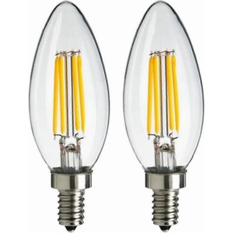 Ampoule LED à filament de bougie E14 12 V, forme C35, 4 W, lumière chaude 2700 K, style antique, alimentation CC, lot de 2