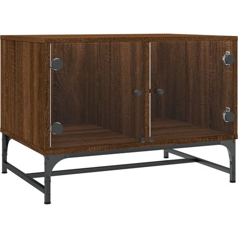 Table basse,Table d'appoint,Table de Salon avec portes en verre chêne marron 68,5x50x50 cm CFW37234 (1/5)
