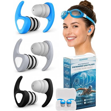 Bouchons d'Oreille de Natation Adultes, 3 Paires en Silicone Réutilisables et Imperméables, Protection des Oreilles pour Natation, Douche, Surf, Plongée (1/5)