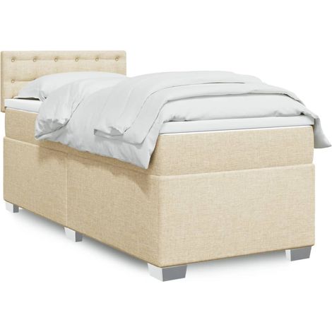 Cama box spring con colchón tela color crema 80x200 cm (1/5)