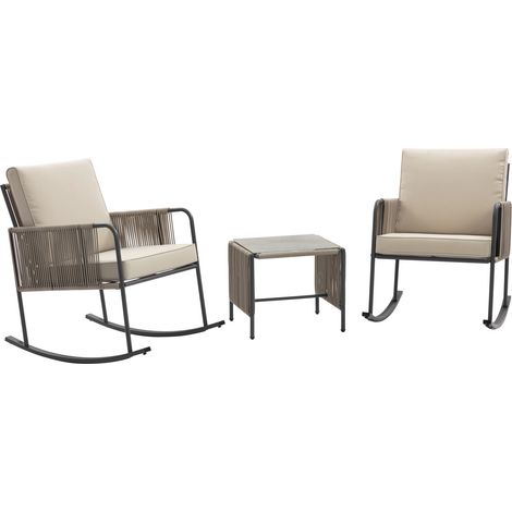 Teamson Home Outdoor Garden Table and Rocking Chair Furniture Set, Beige (1/5)